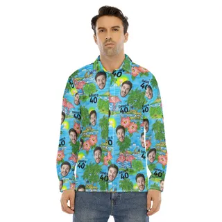Custom Face And Name Long Hawaiian Shirt For Birthday Gift