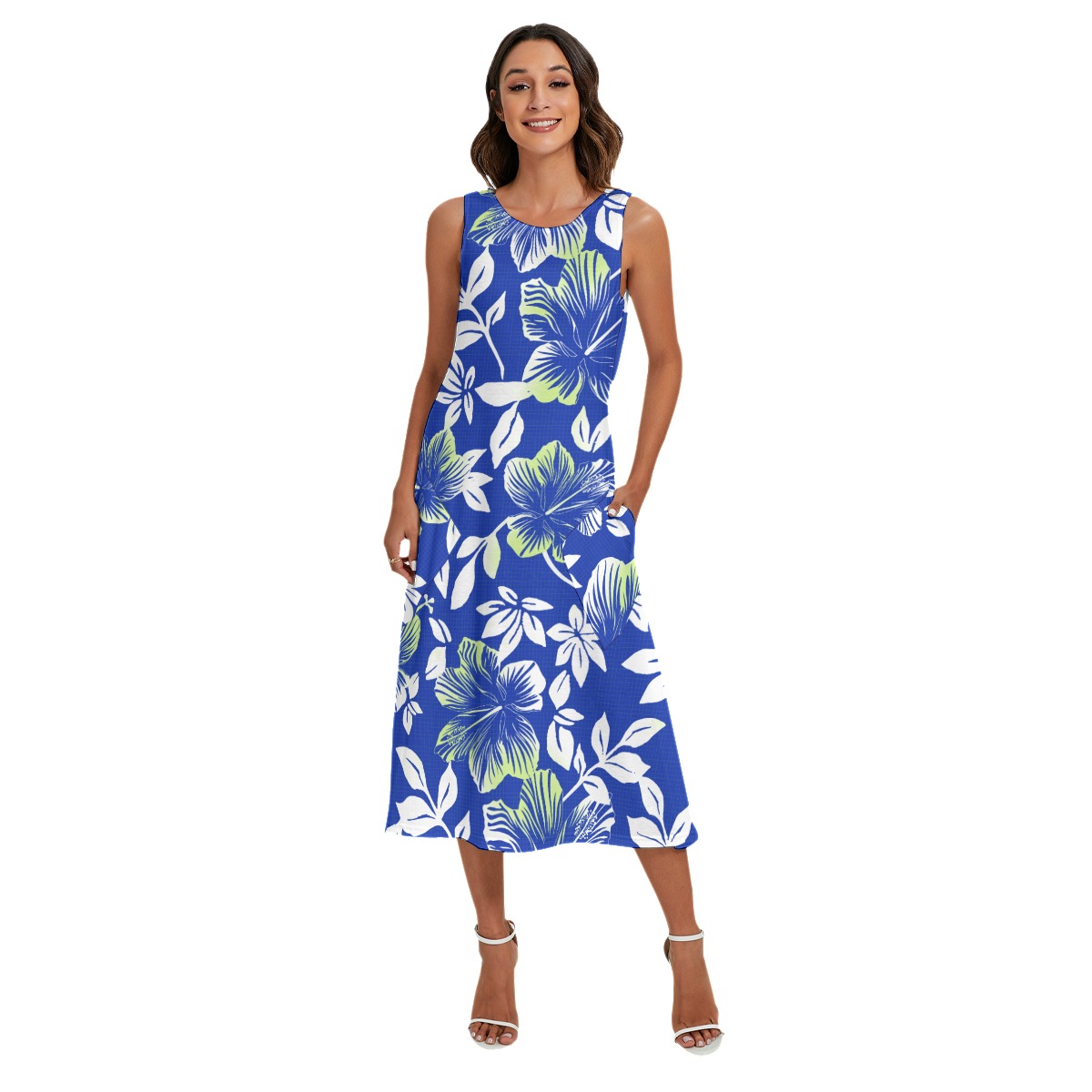 Hibiscus Blue Hawaiian Dress With Pockets