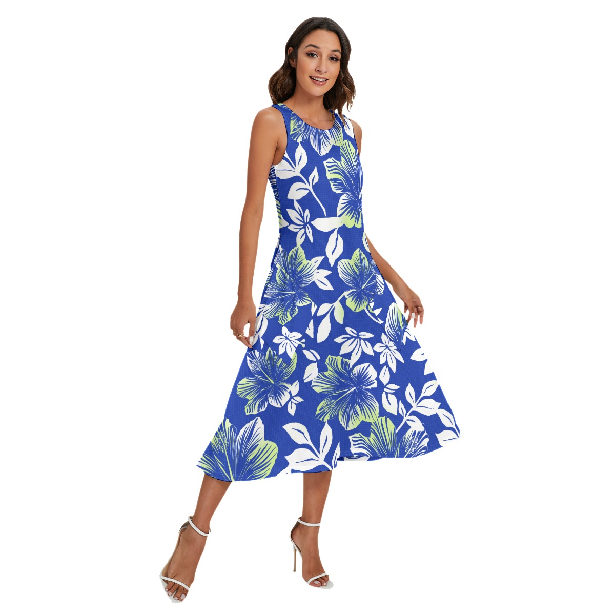Hibiscus Blue Hawaiian Dress With Pockets