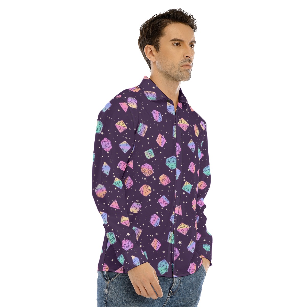 DND Dice Long Sleeve Hawaiian Shirt For Men