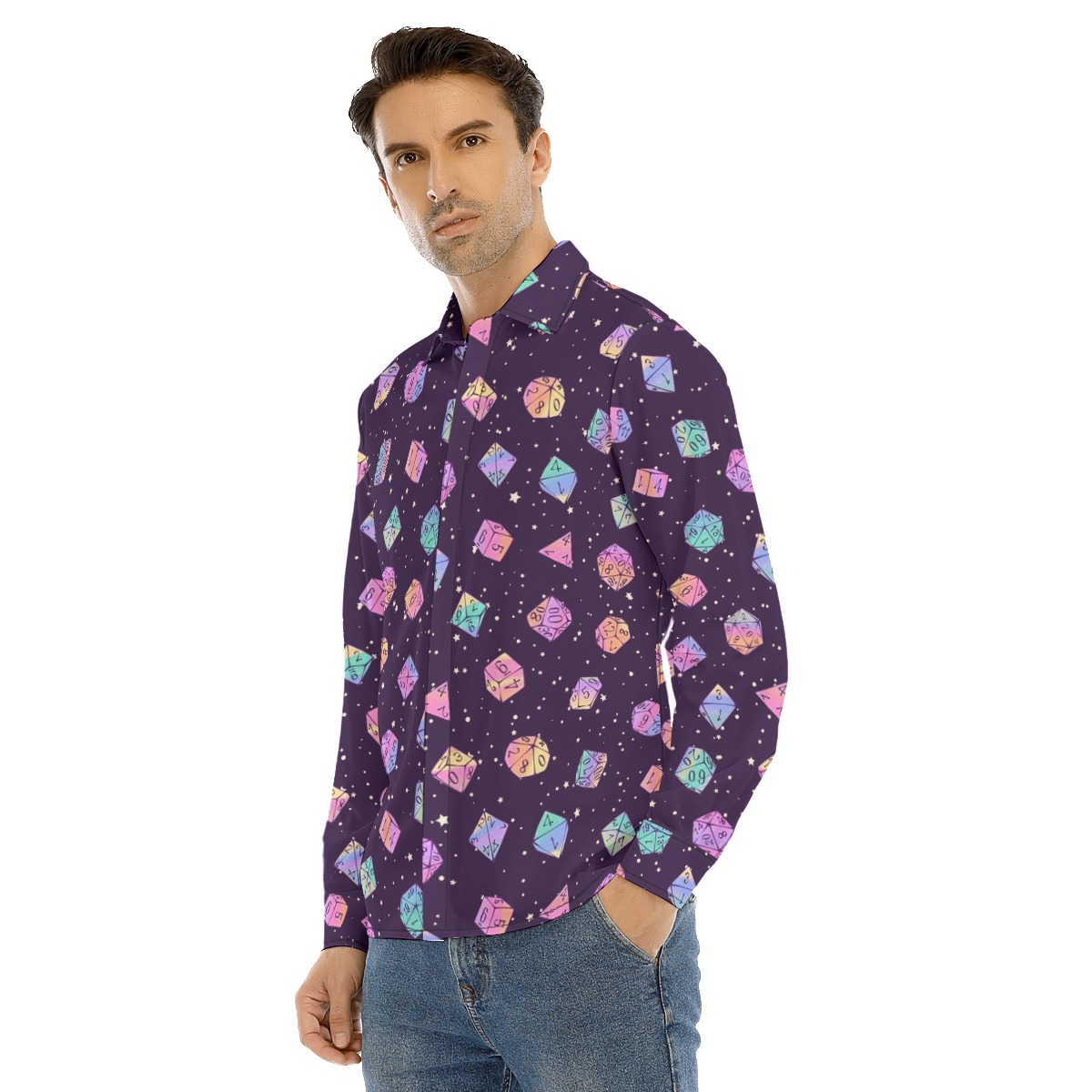 DND Dice Long Sleeve Hawaiian Shirt For Men