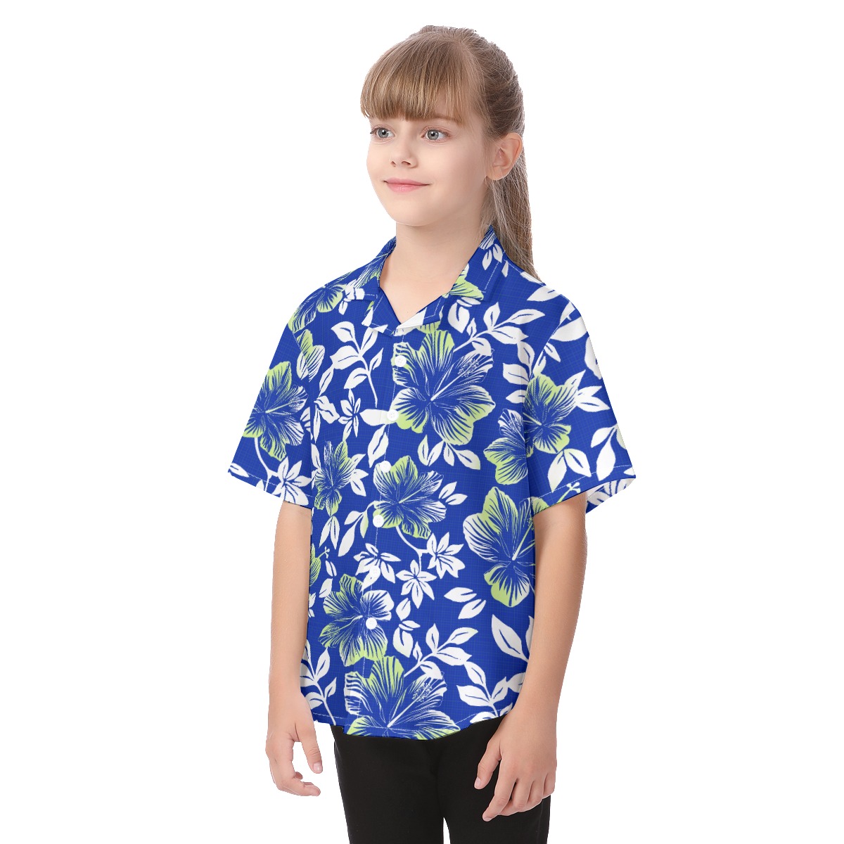 Hibiscus Blue Hawaiian Shirt For Kids