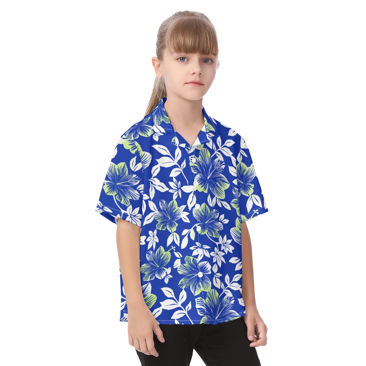 Hibiscus Blue Hawaiian Shirt For Kids