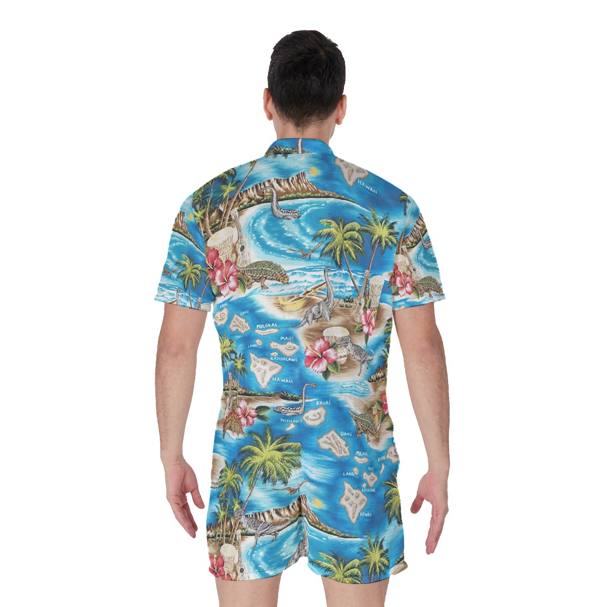 Dinosaur Tropical Beach Hawaiian Romper For Men