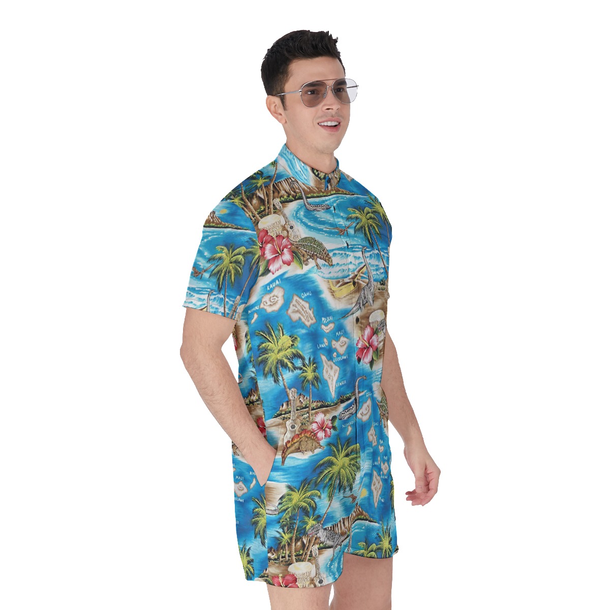 Dinosaur Tropical Beach Hawaiian Romper For Men