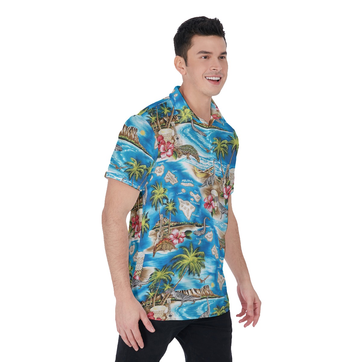 Dinosaur Jurassic Tropical Hawaiian Polo Shirt For Men