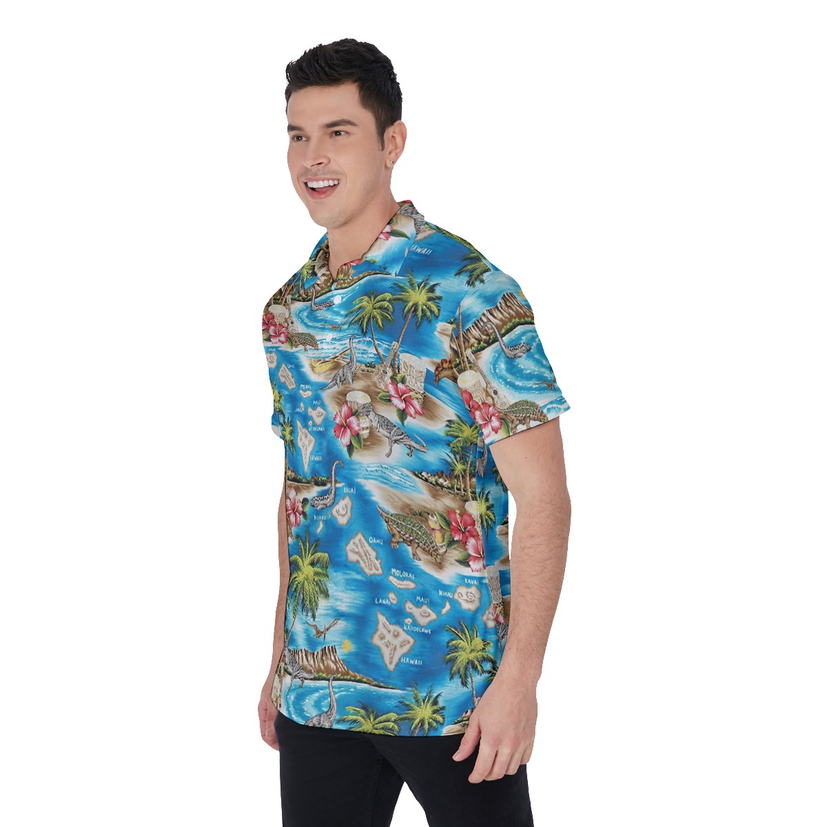 Dinosaur Jurassic Tropical Hawaiian Polo Shirt For Men