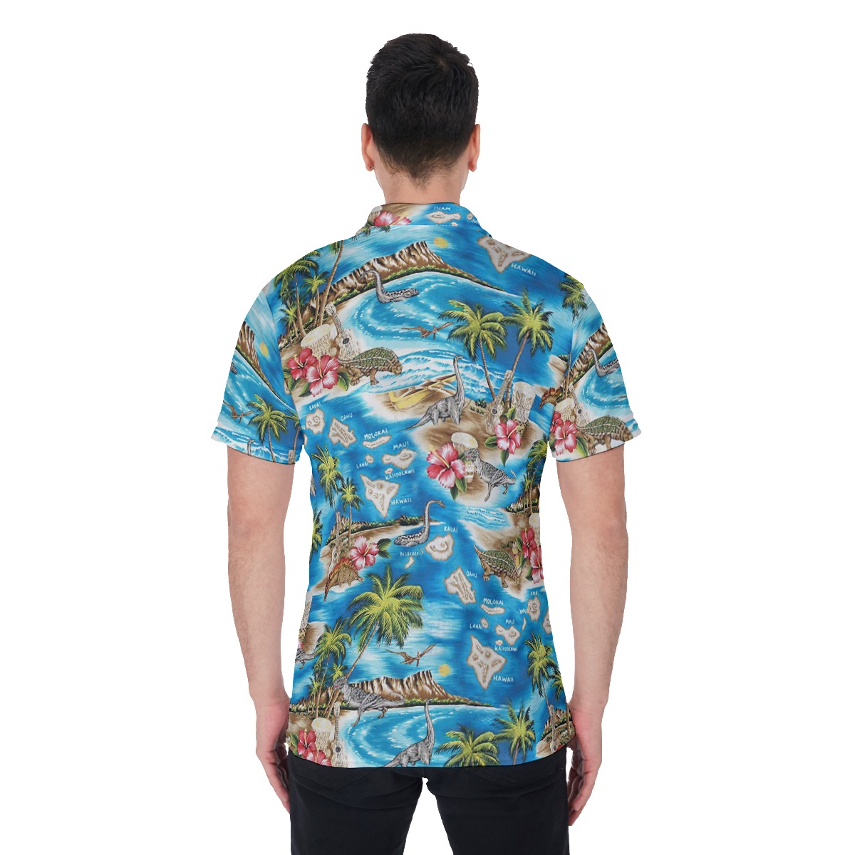 Dinosaur Jurassic Tropical Hawaiian Polo Shirt For Men