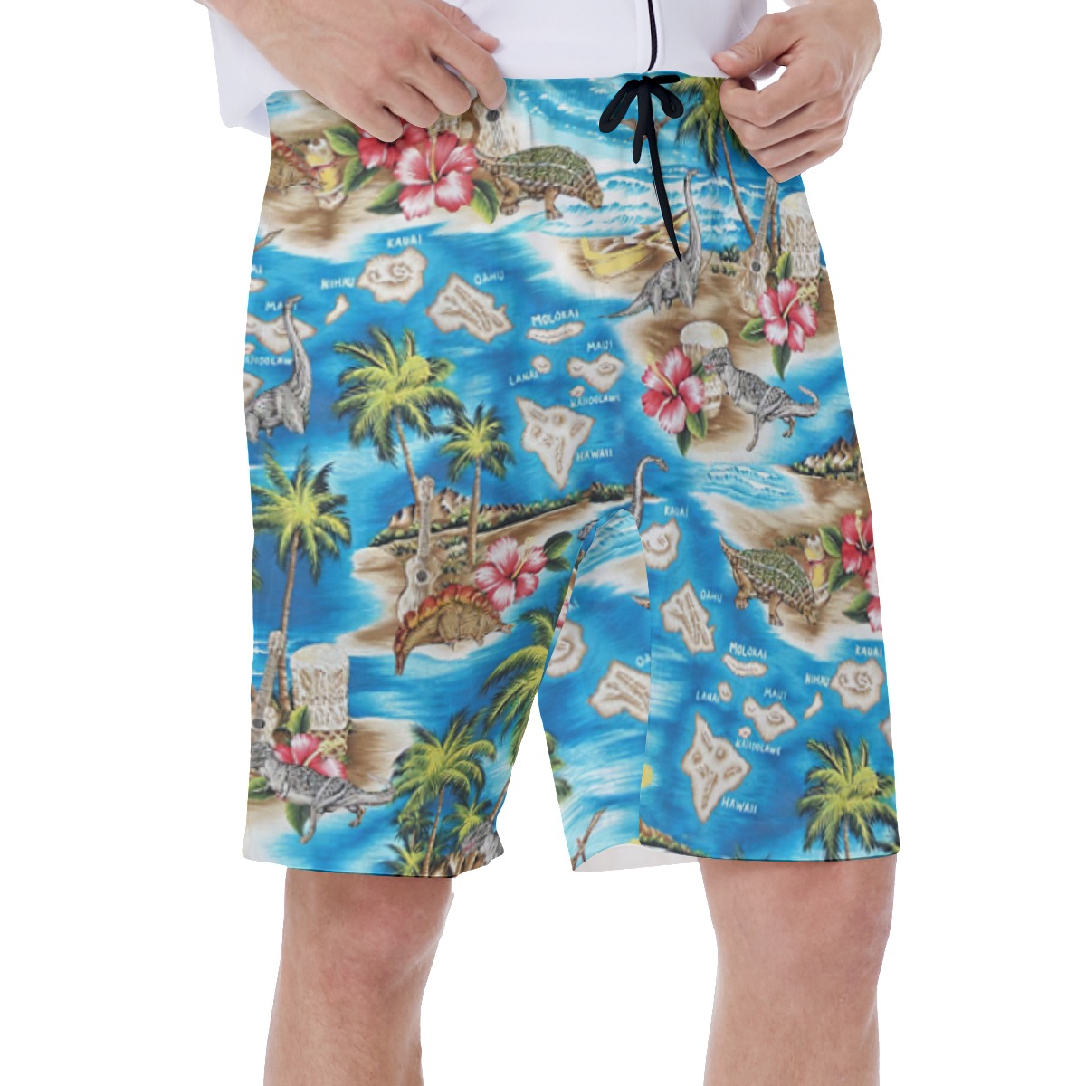 Dinosaur Tropical Hawaiian Swim Trunks For Men