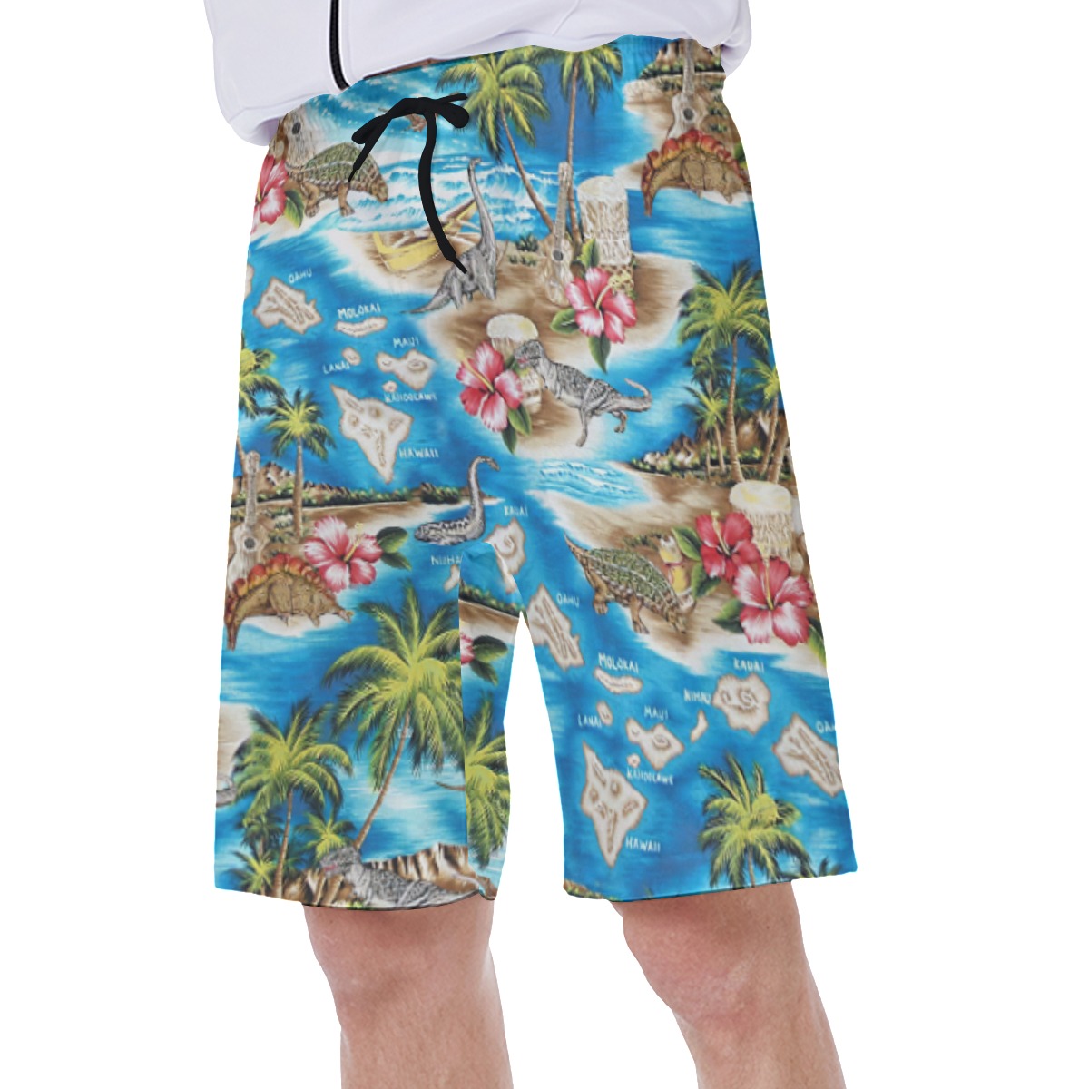 Dinosaur Tropical Hawaiian Swim Trunks For Men