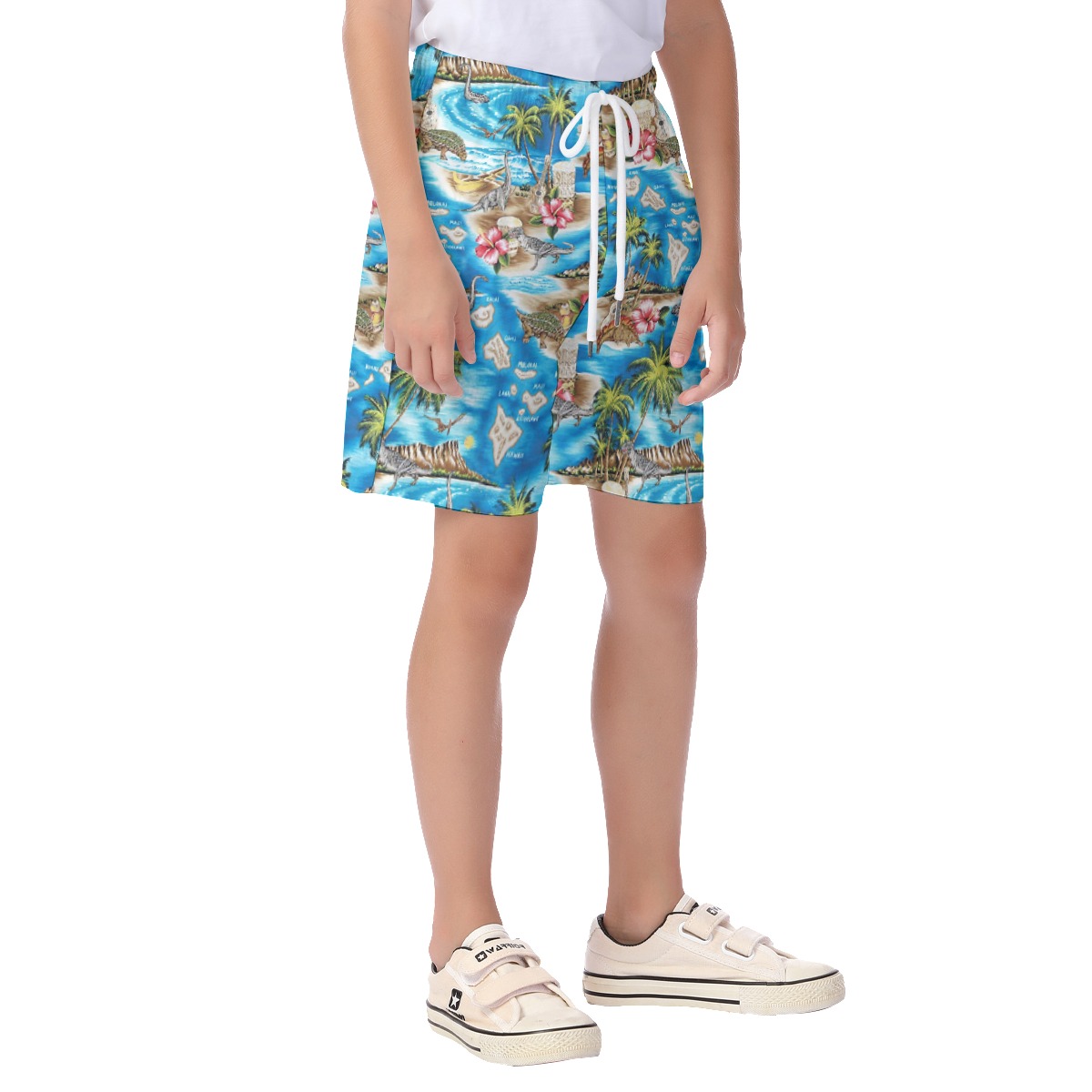 Cute Dinosaur Tropical Hawaiian Beach Shorts For Kids