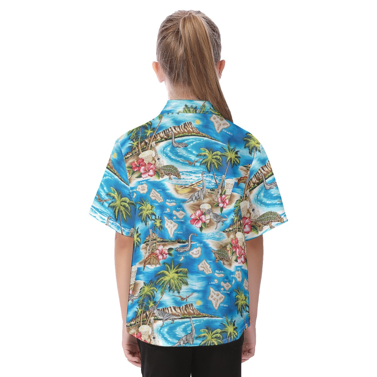 Cute Dinosaur Tropical Hawaiian Button Up Shirt For Kids