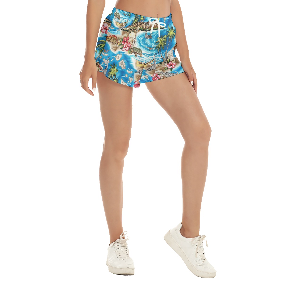 Tropical Dinosaur Hawaiian Beach Shorts For Women