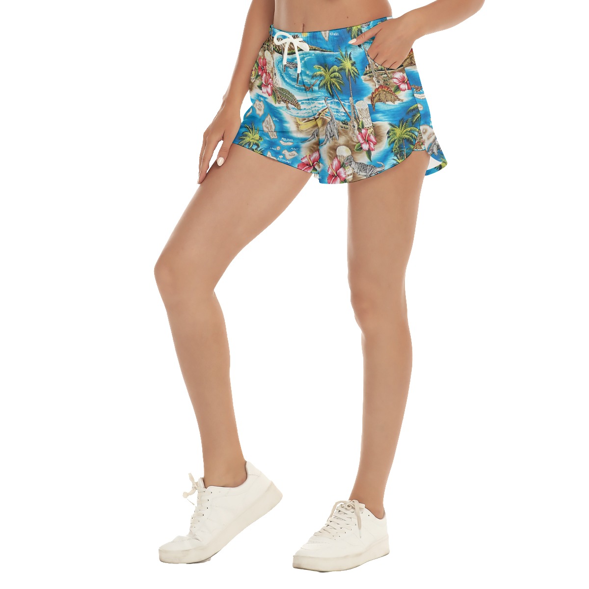 Tropical Dinosaur Hawaiian Beach Shorts For Women