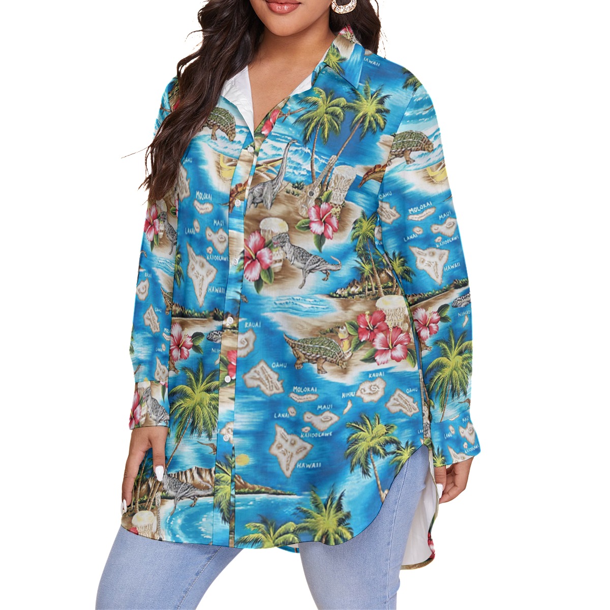 Tropical Dinosaur Women's Plus Size Hawaiian Shirt