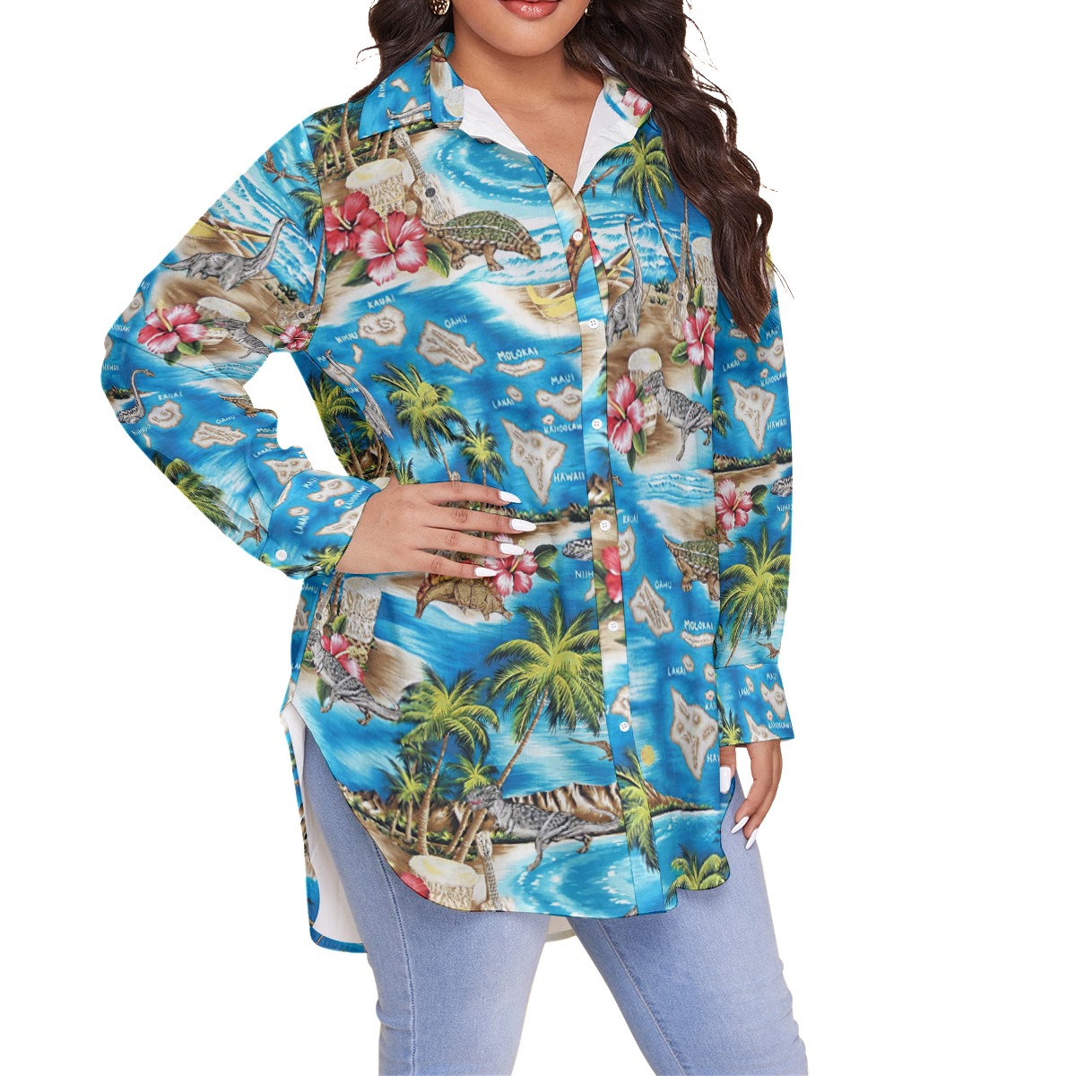 Tropical Dinosaur Women's Plus Size Hawaiian Shirt