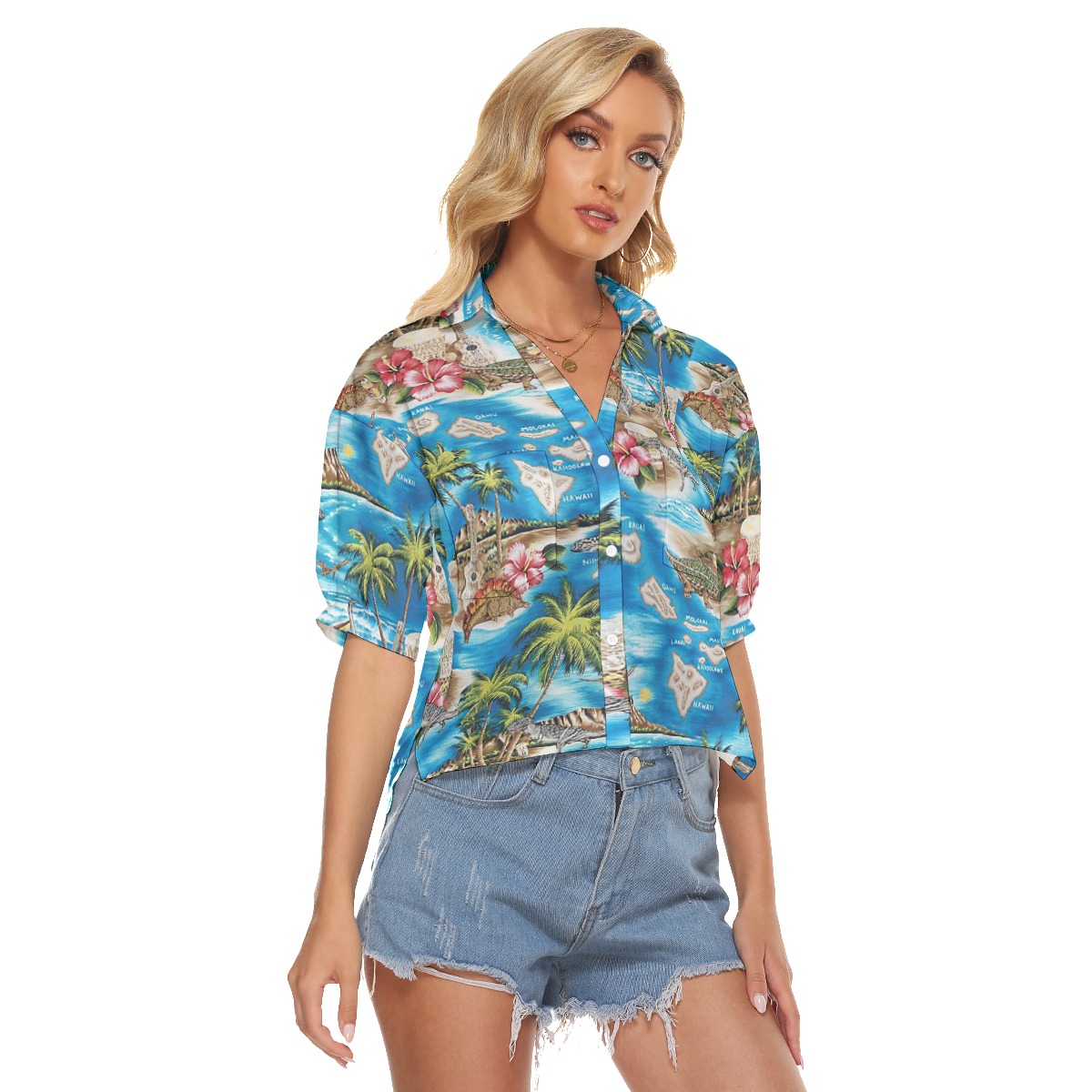 Tropical Dinosaur Hawaiian Crop Top Shirt For Women