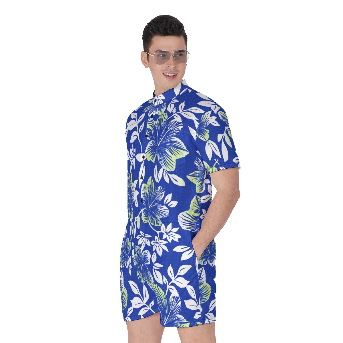 Hibiscus Floral Blue Men's Hawaiian Romper