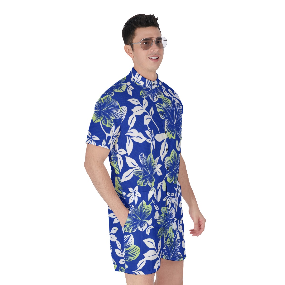 Hibiscus Floral Blue Men's Hawaiian Romper