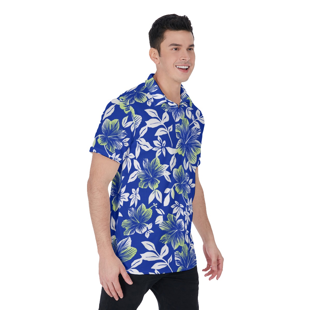 Vintage Hibiscus Blue Golf Polo Shirt