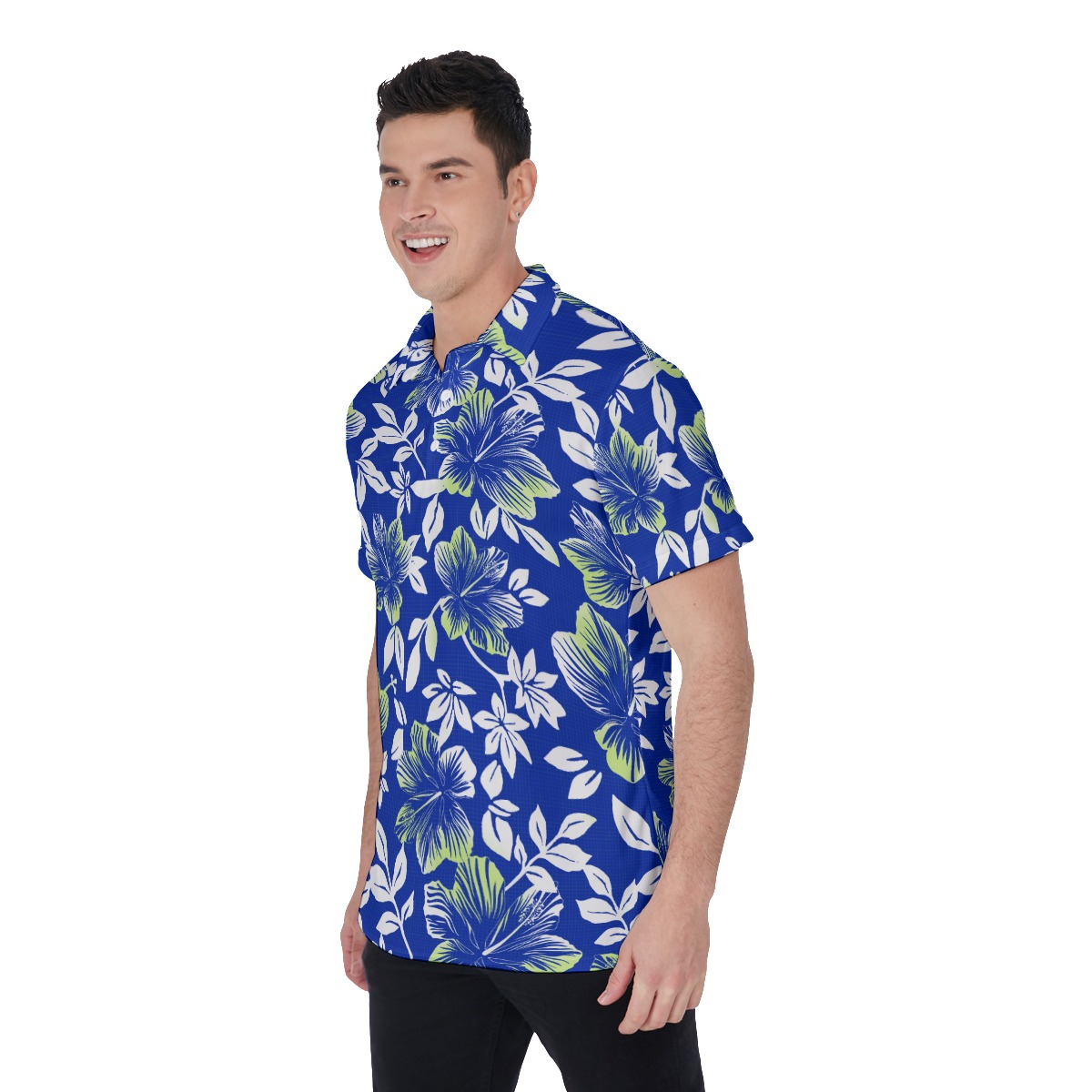 Vintage Hibiscus Blue Golf Polo Shirt