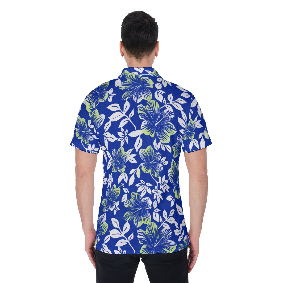 Vintage Hibiscus Blue Golf Polo Shirt