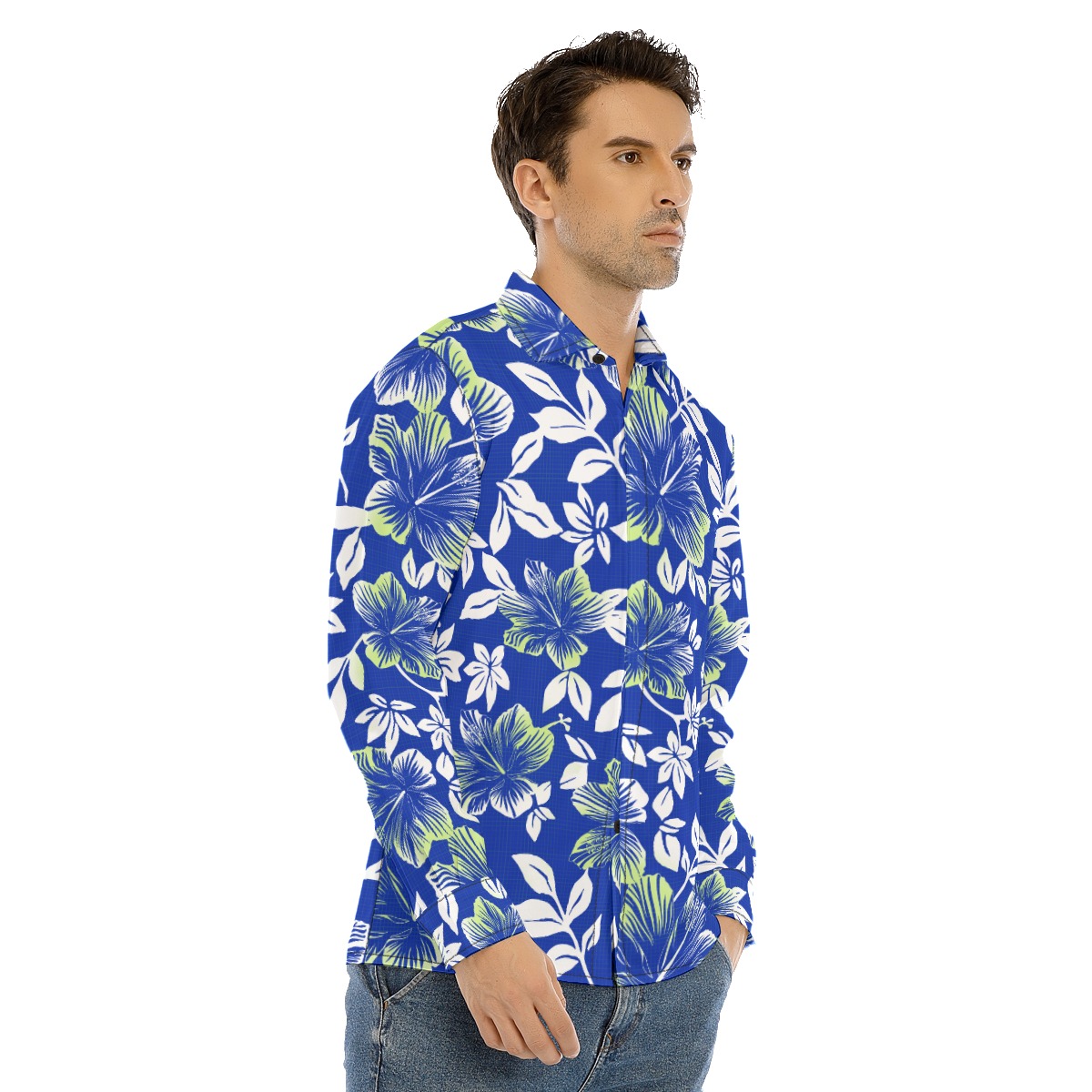 Hibiscus Long Sleeve Men's Hawaiian Shirt