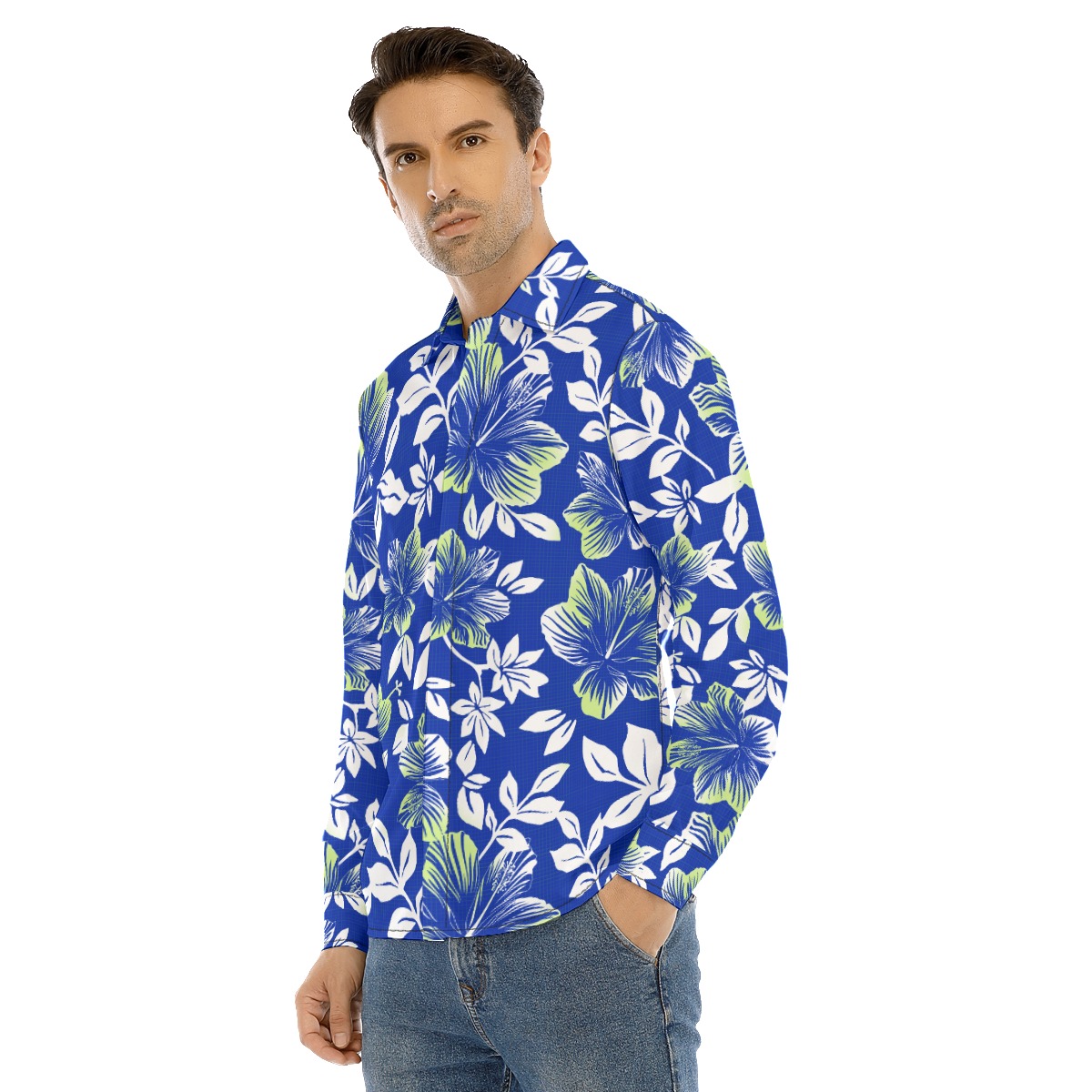 Hibiscus Long Sleeve Men's Hawaiian Shirt