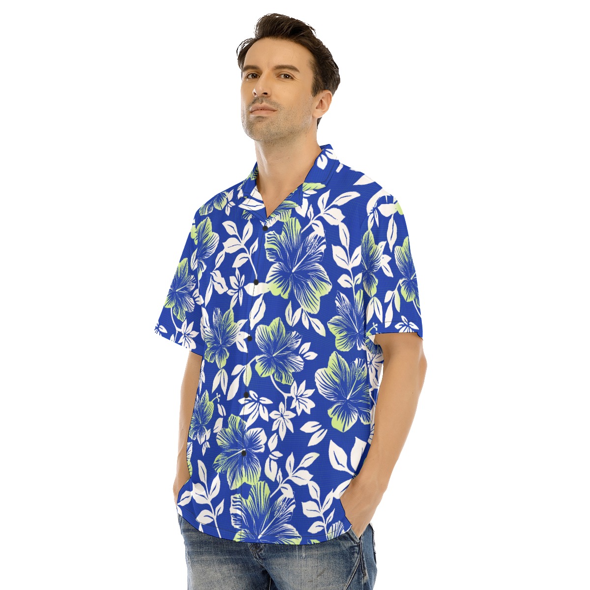 Vintage Hibiscus Blue Men's Hawaiian Shirt