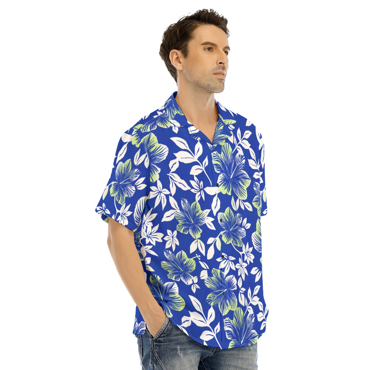Vintage Hibiscus Blue Men's Hawaiian Shirt
