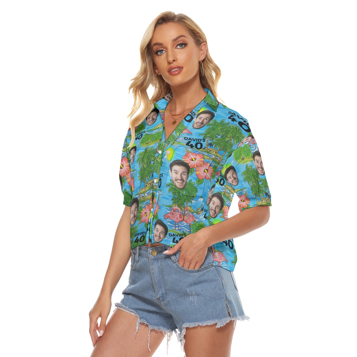 Custom Face Birthday Flamingo Women's Crop Top