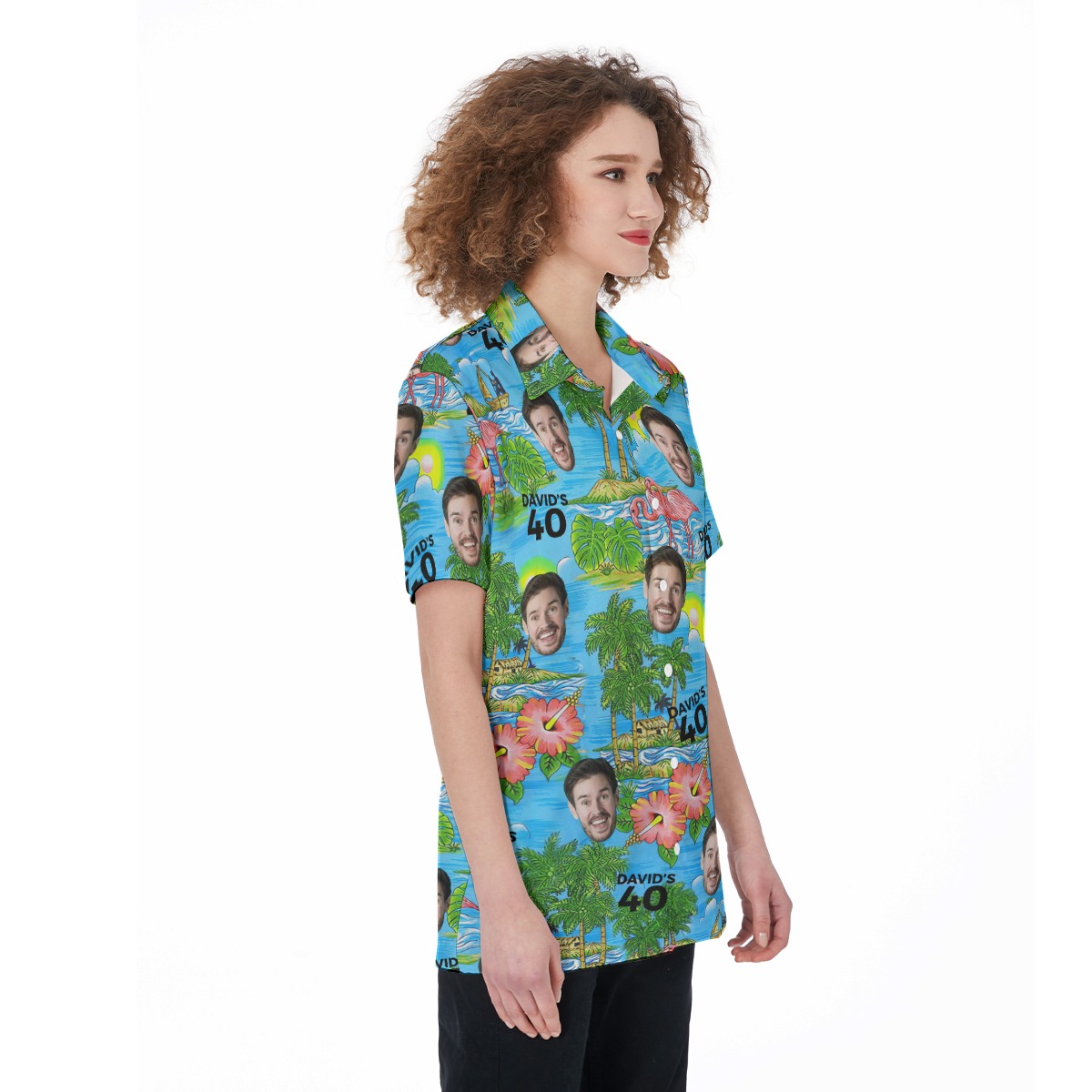 Custom Face and Age Birthday Button Up Shirt for Women