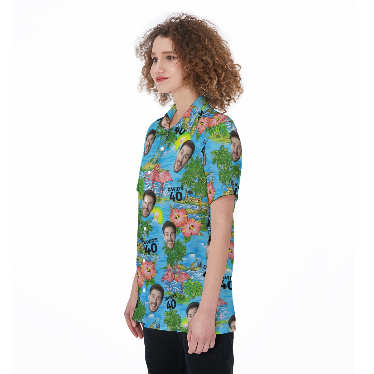Custom Face and Age Birthday Button Up Shirt for Women