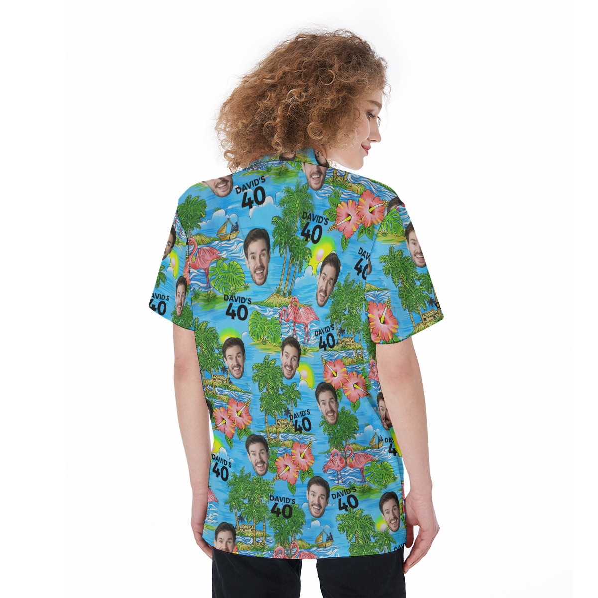 Custom Face and Age Birthday Button Up Shirt for Women