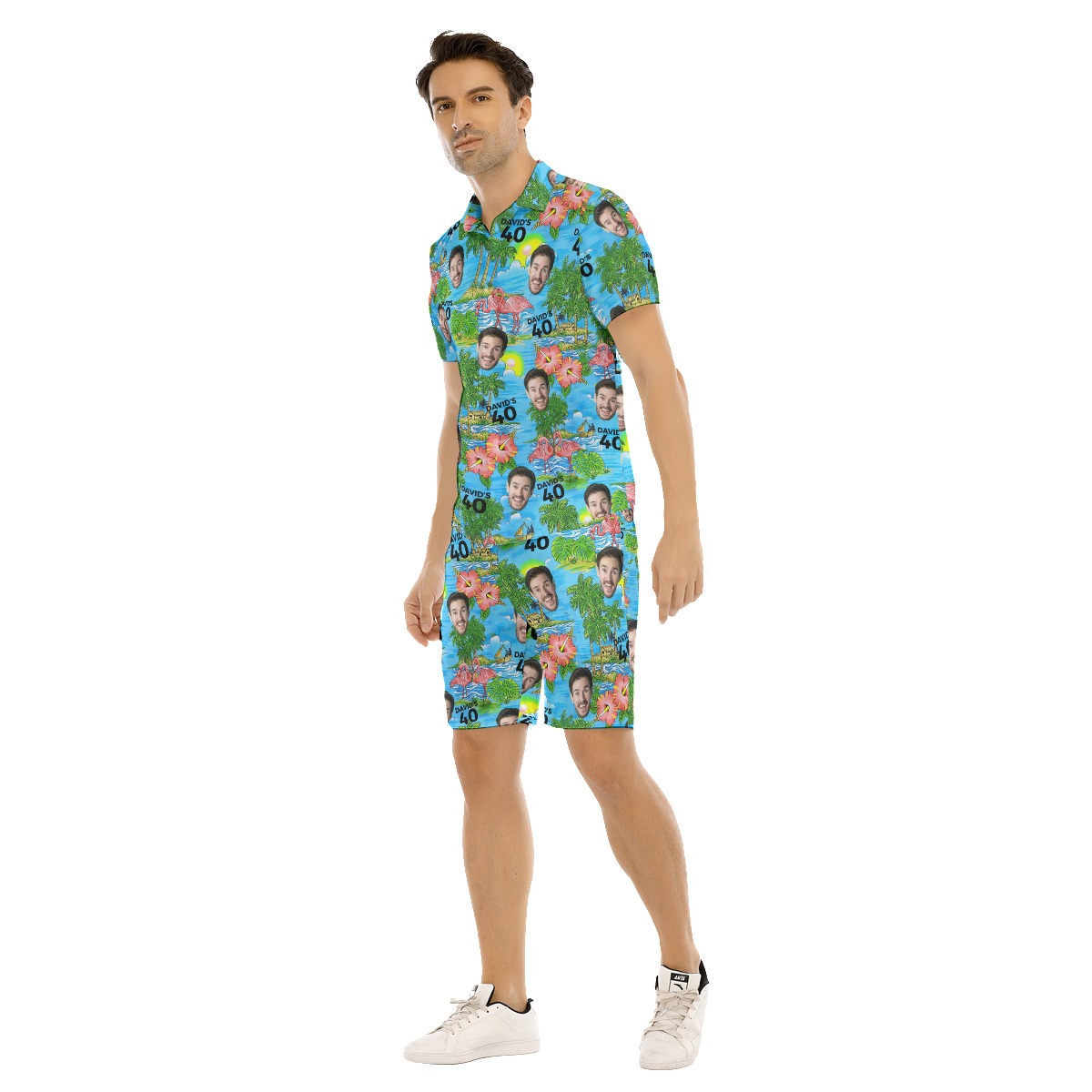 Custom Face And Name Flamingo Beach Shorts For Birthday Gift
