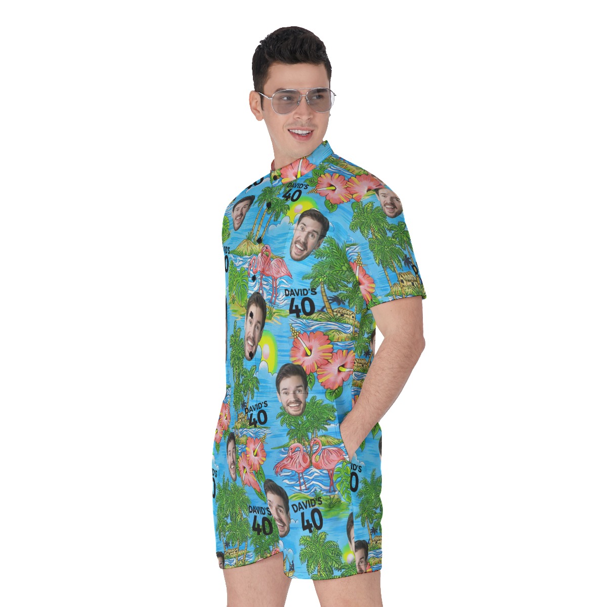 Custom Face Birthday Men's Hawaiian Romper