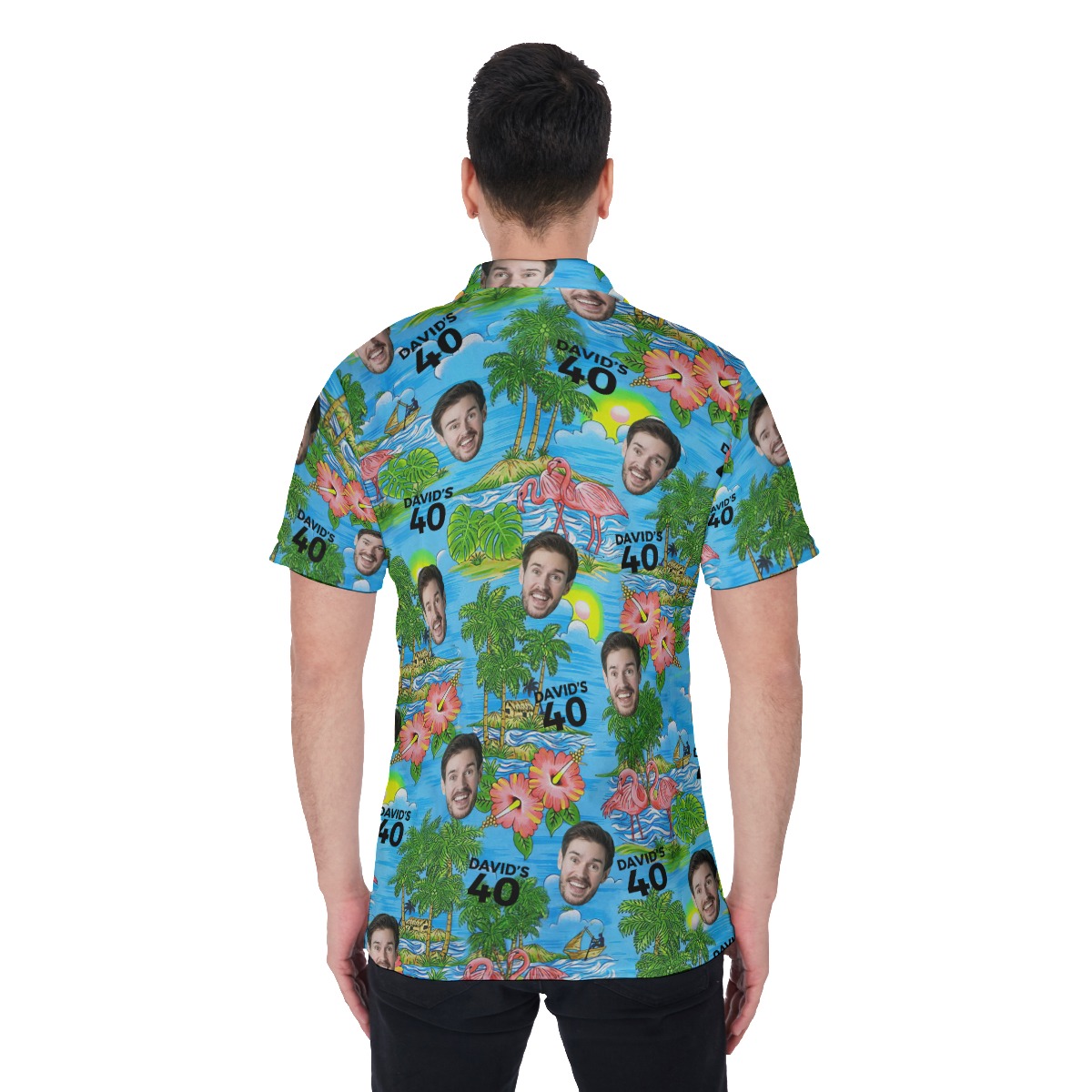 Custom Face Birthday Flamingo Men's Polo Shirt