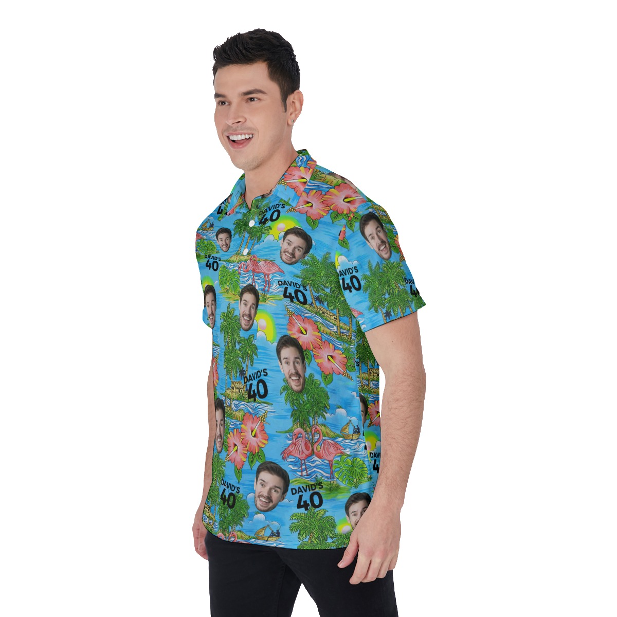 Custom Face Birthday Flamingo Men's Polo Shirt