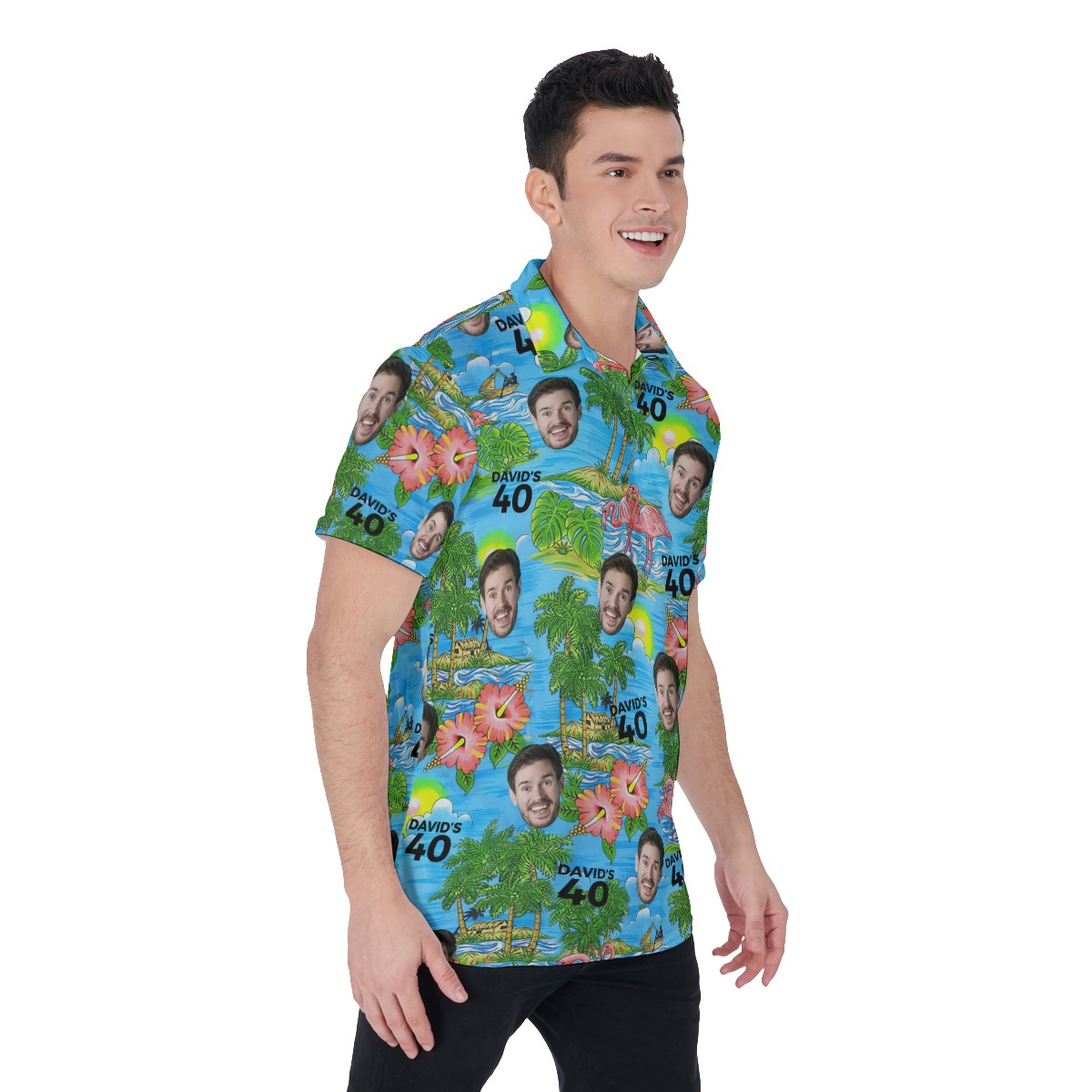 Custom Face Birthday Flamingo Men's Polo Shirt