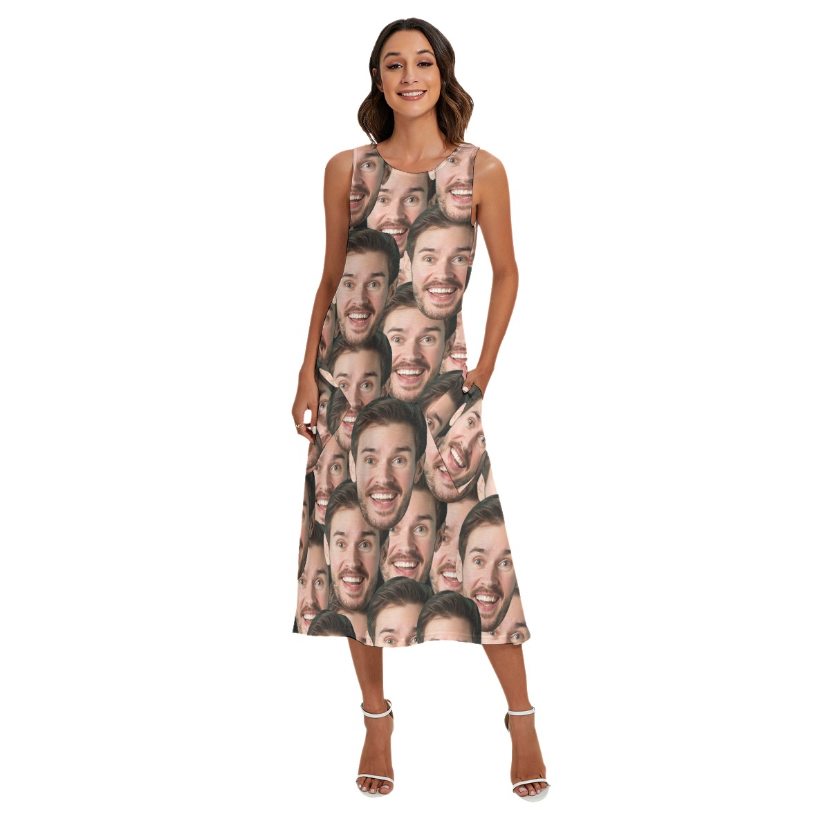 Unique Custom Face Sleeveless Dress With Pockets