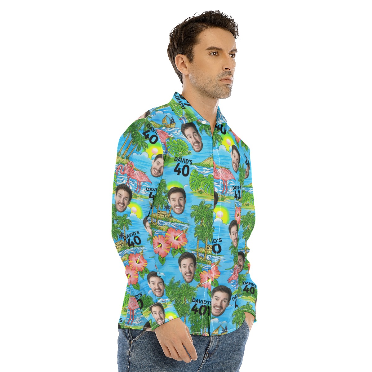 Custom Face And Name Long Hawaiian Shirt For Birthday Gift