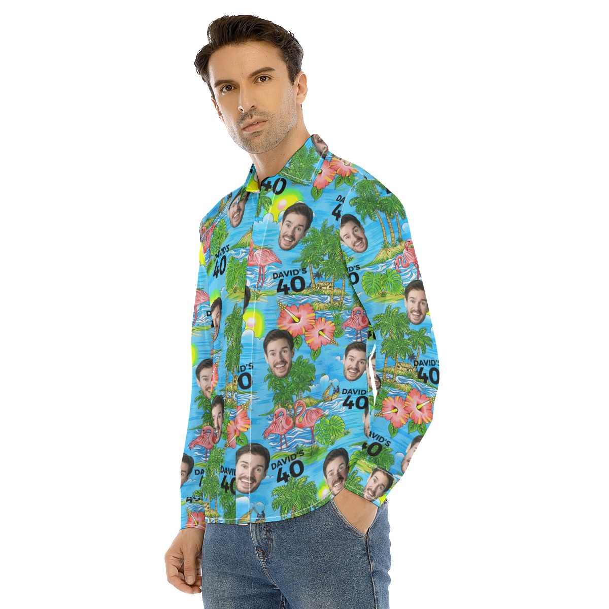 Custom Face And Name Long Hawaiian Shirt For Birthday Gift