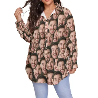Funny Custom Face Plus Size Long Sleeve Hawaiian Shirt For Women