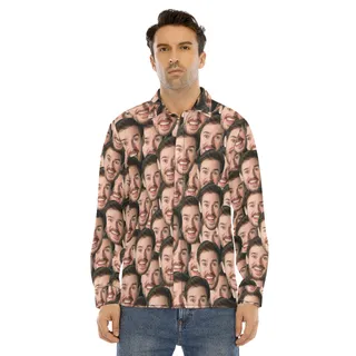 Unique Custom Face Men Long Sleeve Button Up Shirt