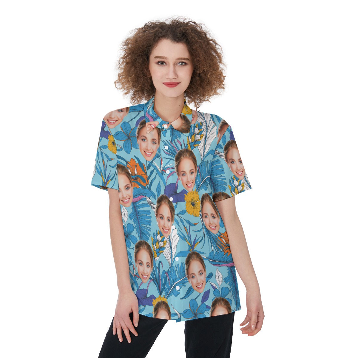 Unique Custom Face Tropical Leaves Shirt For Women - variant image 1