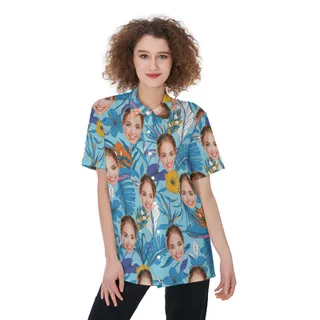 Unique Custom Face Tropical Leaves Shirt For Women