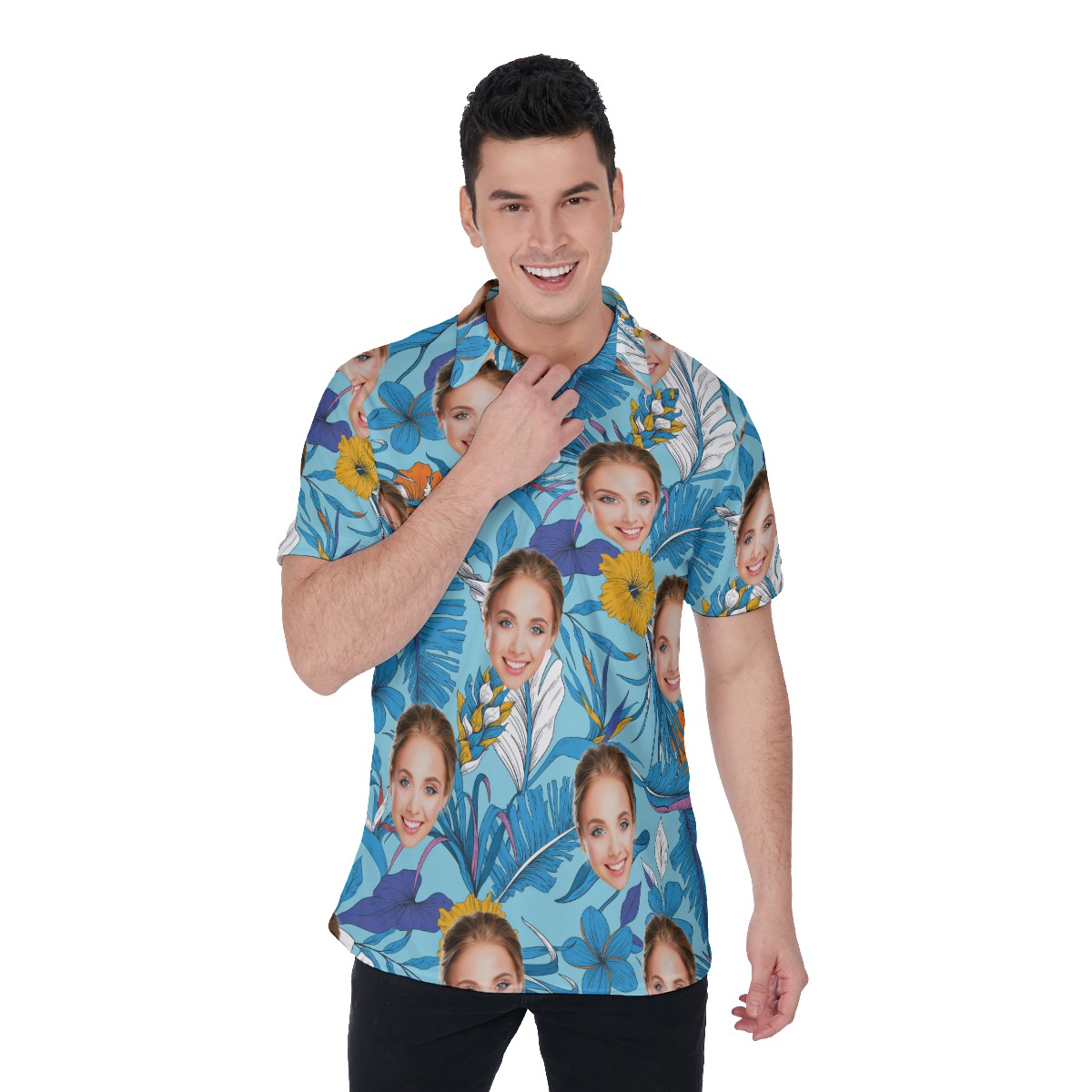 Funny Custom Face Men's Hawaiian Polo - variant image 1