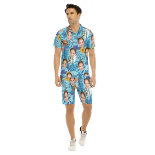 Cool Custom Face Tropical Leaves Men's Shirt And Shorts
