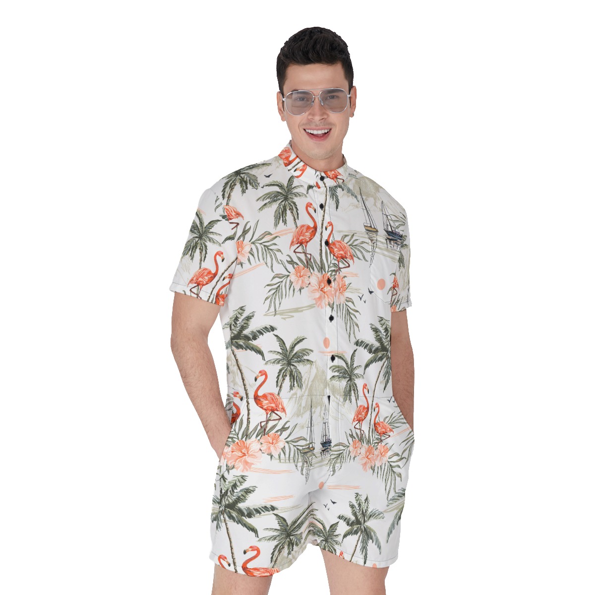 Vintage Flamingo Hawaiian Men's Romper - variant image 1