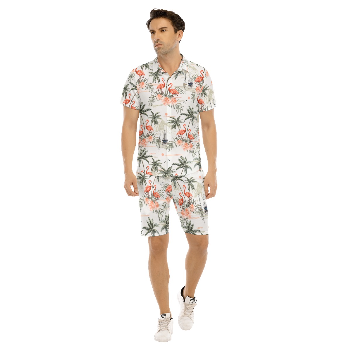Vintage Flamingo Hawaiian Shirt And Shorts For Men - variant image 1